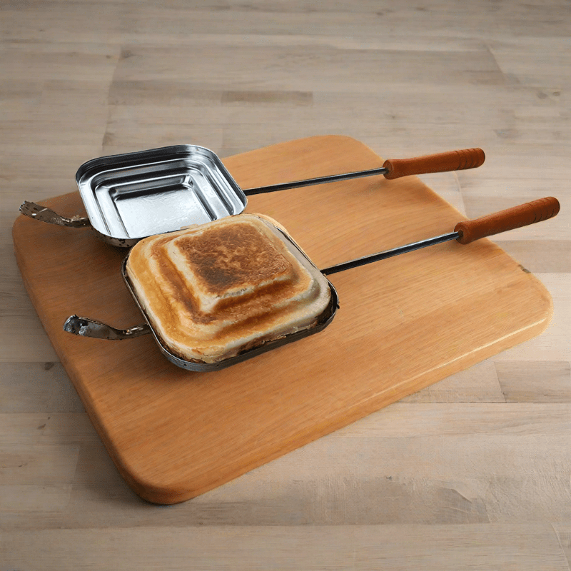 2-in-1 stainless steel jaffle iron separates into two frying pans – Travel Pits camping cookware, OzWit