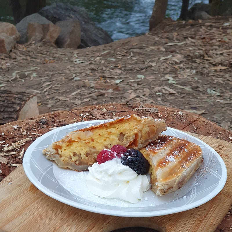 Stainless Steel Jaffle Iron, OzWit, Travel Pits, camping reciepe, Apple pie and custard, campfire cooking.