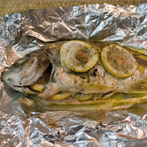 Camp oven cooking, roasted Fish