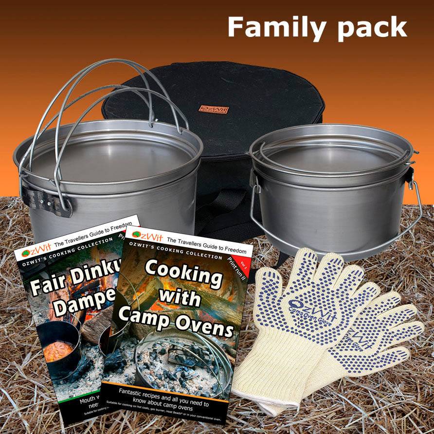 OzWit's 10 inch Spun Steel Camp Oven Pack, Dutch Oven Pack.