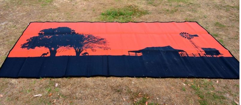 Outdoor Mat, Caravan Mat, Camping Mat, Homestead Poly Mats Outback Orange on Black