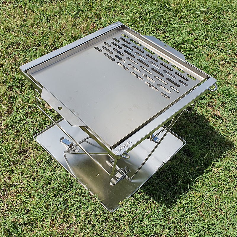 Quokka BBQ Plate, Medium, Stainless Steel, Half Grill, Travel Pits, OzWit