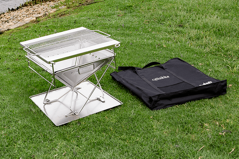 Quokka folding fire pit is a six piece set, camping fire, portable fire pit,