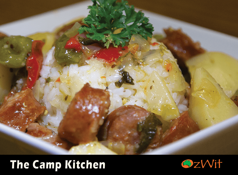 Camp oven cook books, camp oven cooking, The Camp Kitchen, Cooking With Camp Ovens,  OzWit, Camp Recipes, Sausage Stew