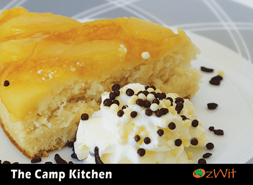 The Camp Kitchen, OzWit, Upside Down Pear and Caramel Cake, Dessert, Camp Oven Cooking