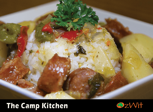 The Camp Kitchen, OzWit, Camp Oven Cooking, Sausage Stew