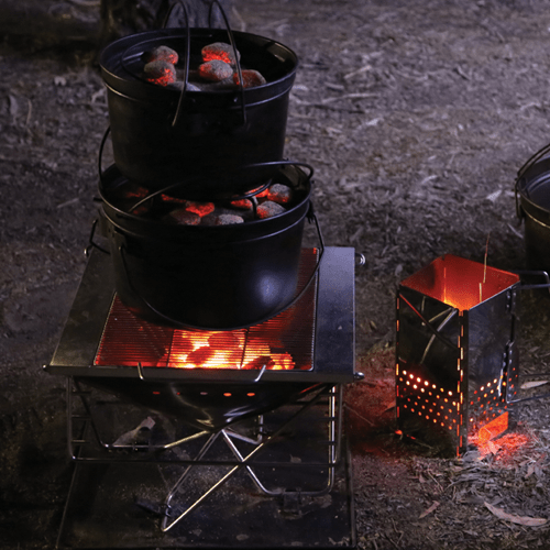 Quokka Fire Pit can hold a lot of weight in the cradle, Camp Oven Cooking, OzWit, Campfire