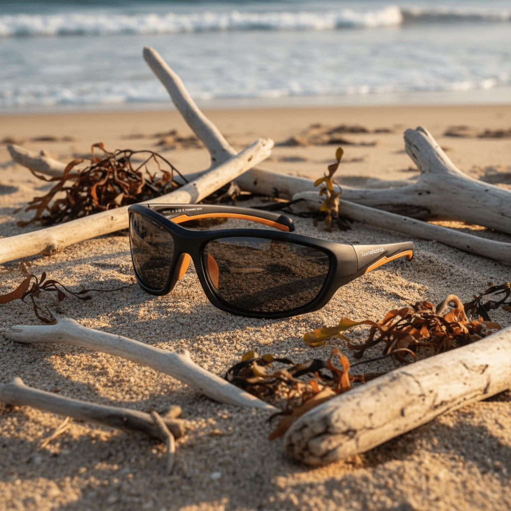 Floating sunglasses on waters edge