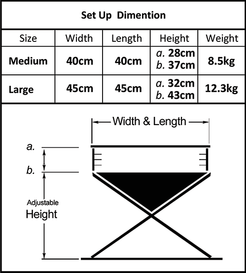 Quokka Folding Fire Pit Setup Dimensions