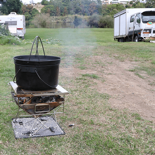 Quokka folding fire pit is great for Camp Oven Cooking