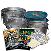 Thumbnail for 10 and 12 inch spun steel camp oven, canvas camp oven bag, heat gloves and cooking with camp ovens, Fair Dinkum Dampers, camp oven cooking